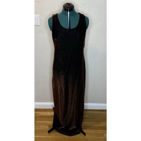 Vintage 90s Y2K Patra Shimmer Slip Brown Prom Dress Gown Ombré Mesh Overlay12 - Picture 1 of 14